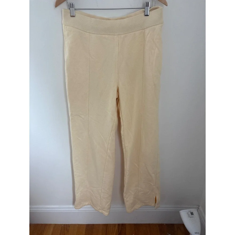 Alo Yoga Wide Leg Pintuck Sweatpants Butter Yellow Large Relaxed Slit Hem